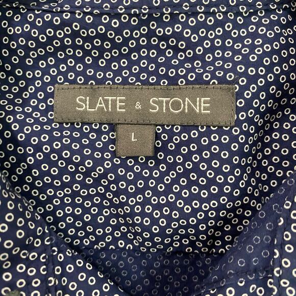 Slate & Stone Navy Circle Print Short Sleeve Button Down Size L - Picture 9 of 9